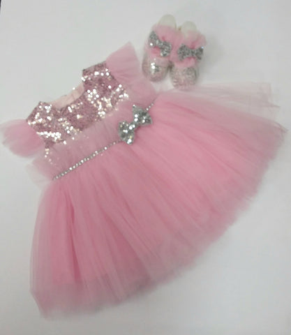 Pink Tulle And Sequin Dress With Shoes