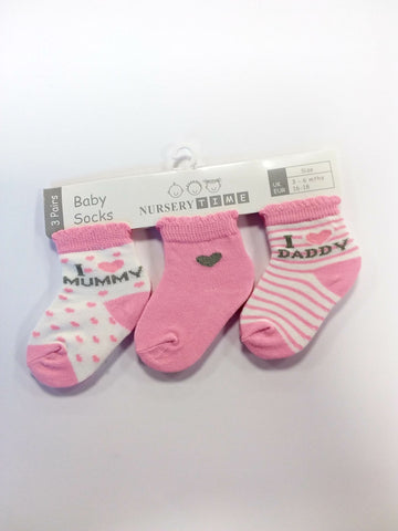 I Love Mammy ,Daddy 3 Pack Socks