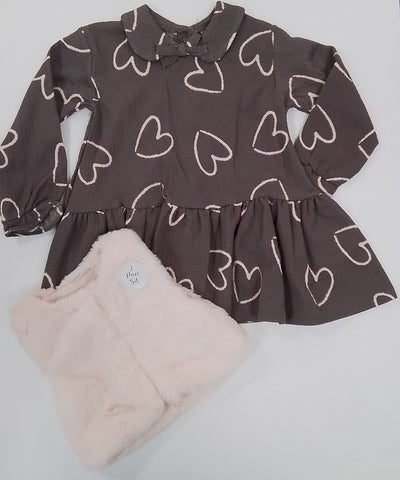 Love Heart Dress And Fur Waistcoat