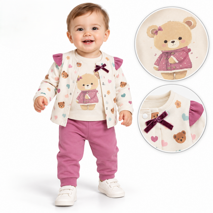 Teddy with Heart and Bow 3pce