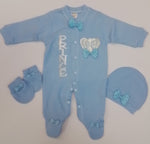 Prince Glitter Babygro, Hat,Mitts.