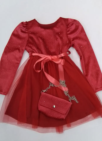 Red Sparkling Dress with Bag