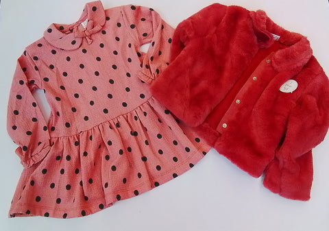 Dot Dress And Fur Shrug