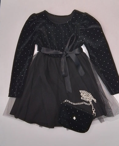 Black Sparkle Dress with Bag